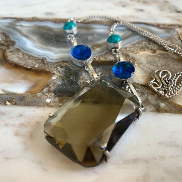 None Jewelry - 2318 Chic Silver Necklace with Blue and Green Stones